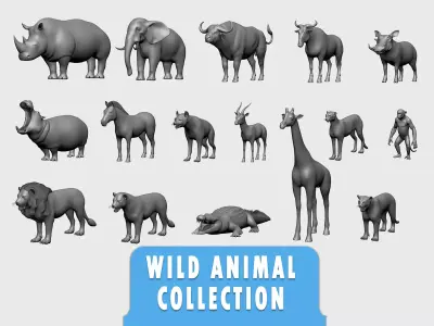 16 Wild Animals Collection Low-poly 3D model