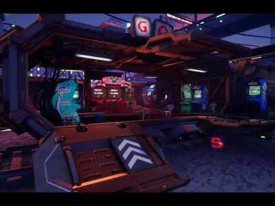 Stylized Cyberpunk Arcade Environment Low-poly 3D model