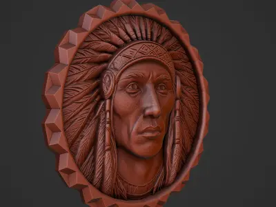 Native American coin Relief for CNC and 3D Printing 3D print model
