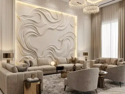 modern panel wall decor set relief stl mural CNC 163 3D model