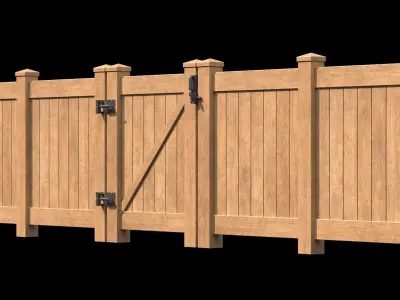 Wooden Fence set PBR 09 Low-poly 3D model