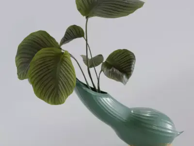 Golden Green Vase Set 05-Organic Flow Design 3D model