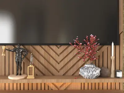 tv wall set - with shelves and mirror 3D model