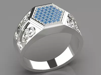 Male graceful ring with gems 3D print model