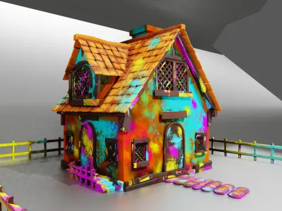 Stylized Colorful Cottage House 3D Model Low-poly 3D model