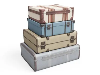 Set of Vintage Suitcases Low-poly 3D model