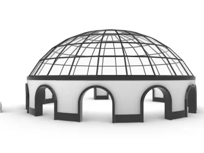 Dome Pavilion with Square Wireframe Structure and Panels 3D model
