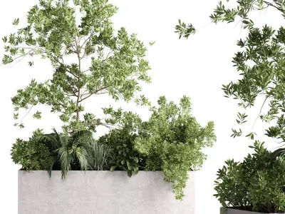 Plants box on Stand outdoor plant set in a concrete vase Low-poly 3D model