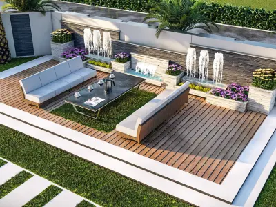 front landscape design of luxury house 3D model