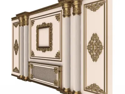 Boiserie Classic Wall with Mouldings 01 White Low-poly 3D model