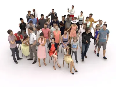  40x Crowds Scanned Casual 12 Summer Cafe Sitting People Low-poly 3D model