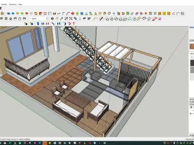 Backyard landsacpe design of modern house with sitting 3D model