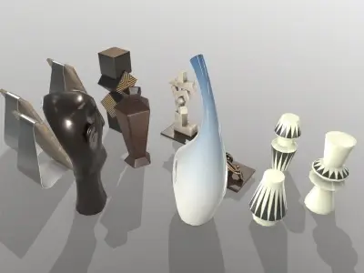 Interior Decoration Object Vase Sculpture Photo Set Low-poly 3D model