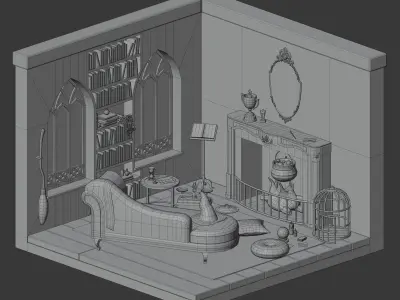 Wizard living-room Low-poly 3D model