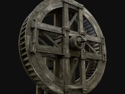 WATERMILL WHEEL FARM MILL WOODEN CONSTRUCTION NEXT GEN AAA Low-poly 3D model