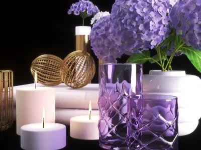 set734 hydrangeas and candles 3D model