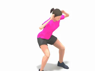 sqaat cross elbow Exercise Woman Animation Low-poly 3D model