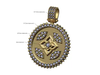 Iced floral star diamond pendant with bail 3D print model