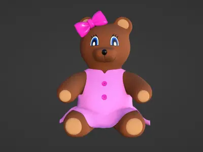 Teddy Bear Girl Toy Brown Stuffed 3D model