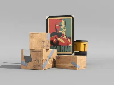 Painting and Cardboard Boxes Pack Free low-poly 3D model