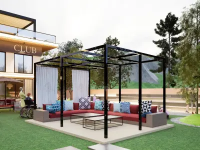 Modern Rooftop and Lawn Party House Low-poly 3D model