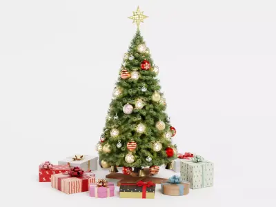 Christmas Tree with Gifts - Festive Scene Low-poly 3D model