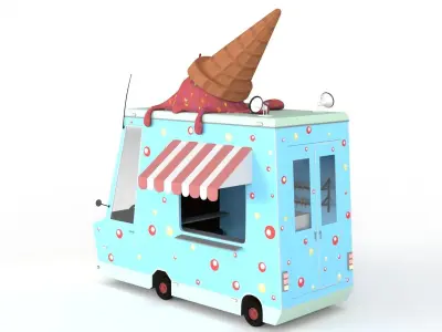 Cartoon Ice Cream Car Low-poly 3D model