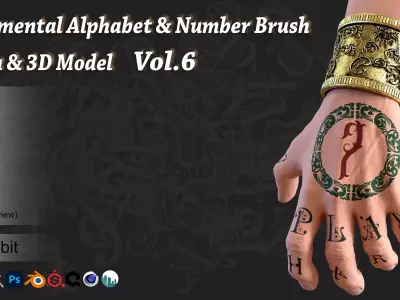 144 Ornamental Alphabet and Number Brush  Alpha  3D model Vol 6 3D model