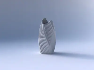Vase twisted double arc quadratic with extruded vertical lines 3D print model