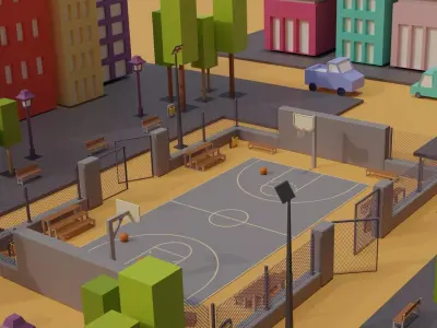 Basketball Court Street- Low Poly Low-poly 3D model