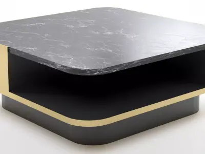 Vintage Black Marble and Gold Coffee Table with storage Free 3D model