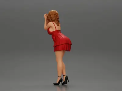 Attractive girl in dress robe Leaning Against car 3D print model