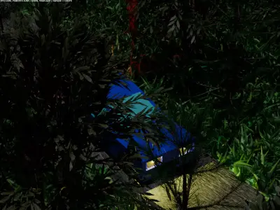 Scene with low poly car forest and small house Low-poly 3D model
