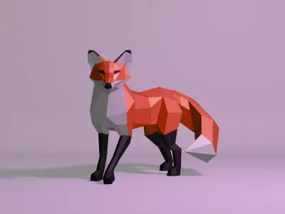 Polygonal Red Fox Low-poly 3D model