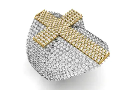 Dual Tone Cross Diamond Cross Signet Ring  3D print model