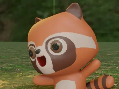 Raccoon rigged 3D model Low-poly 3D model