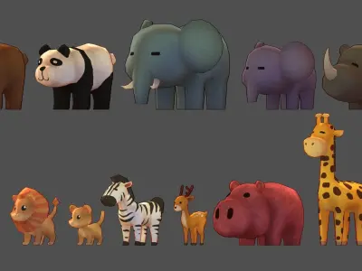 Cute Zoo Low-poly 3D model