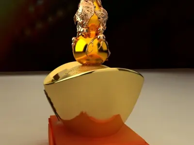 Chinese Gold Ingot with Gourd 3D model