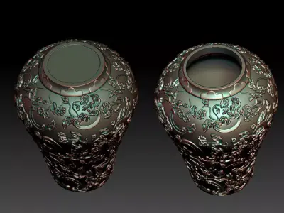 flower and leaf pattern vase 3D print model