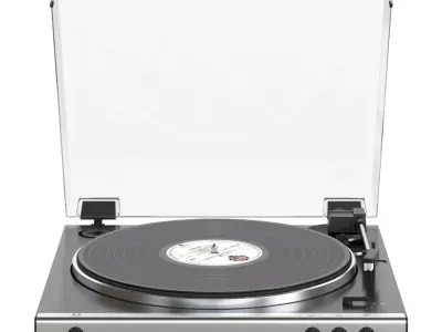 Audio-Technica AT-LP60X turntable with speakers and records 3D model