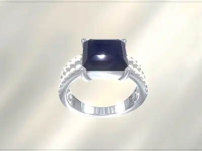 Ring with big black stone and diamond Free low-poly 3D model