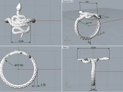 High jewelry Snake ring 2025 R44 16-20 sizes 3D print model 3D print model
