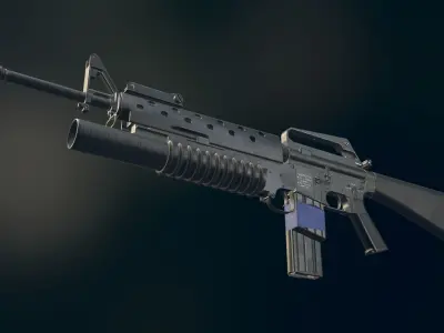 M16A1 Automatic Rifle equipped with M203 Launcher Low-poly 3D model