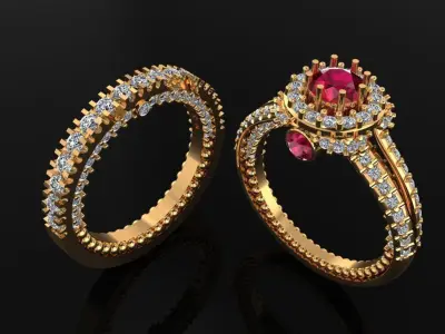 Women Ring 17 micro pave halo engagement ring band for women 3D print model