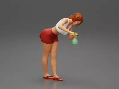 sexy girl cleaning in sponge and cleaning bottle 3D print model