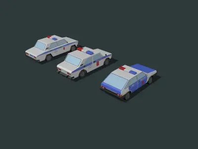 police cars set Low-poly 3D model