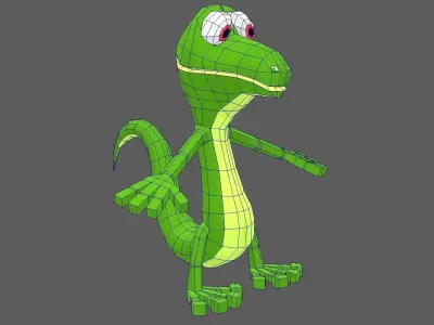 Funny Cartoon Character Lizard Low-poly 3D model
