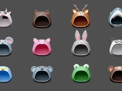 Cartoon kittens in animal costumes Low-poly 3D model