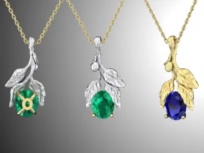 Pendant Flower with emerald 3D print model