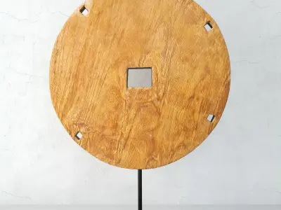 Wood Modern Sculpture with an Arcaic Wooden Wheel 3D model